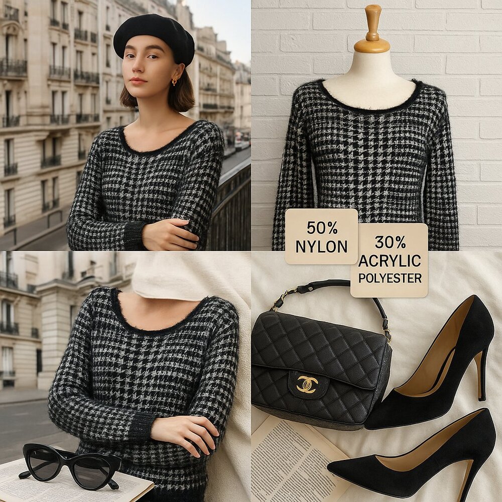 Cozy & Chic Houndstooth Sweater by Ana Couture - Size L